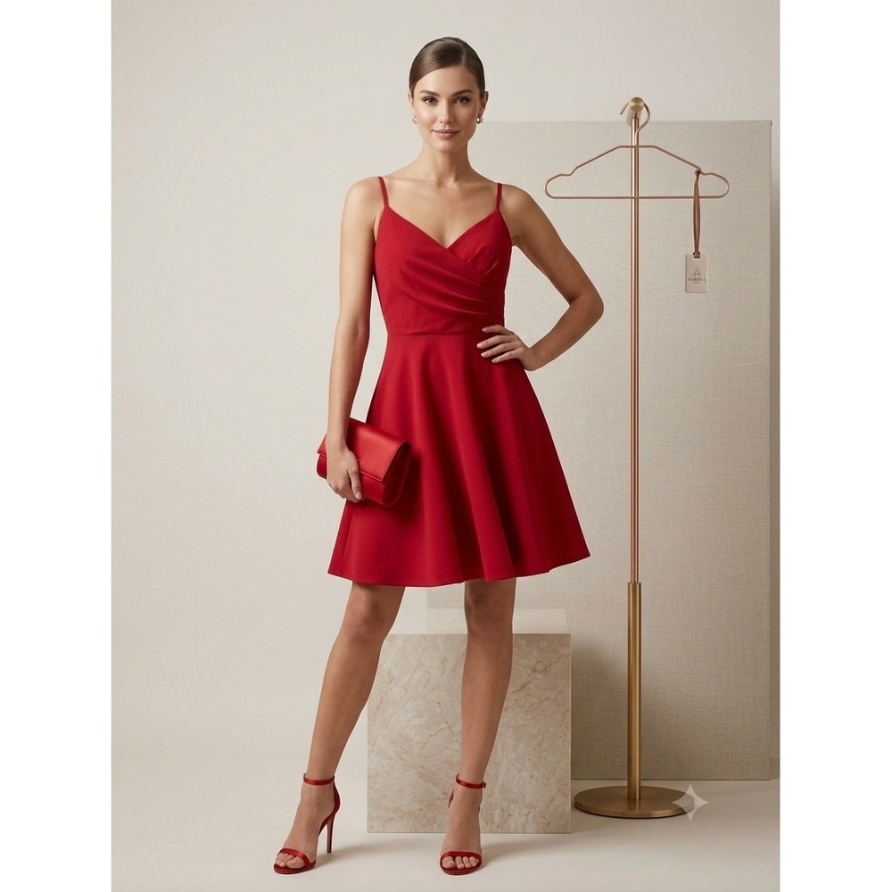 Trixxi Womens Red Surplice Skater Dress V-Neck Adjustable Straps 25V4363PCI